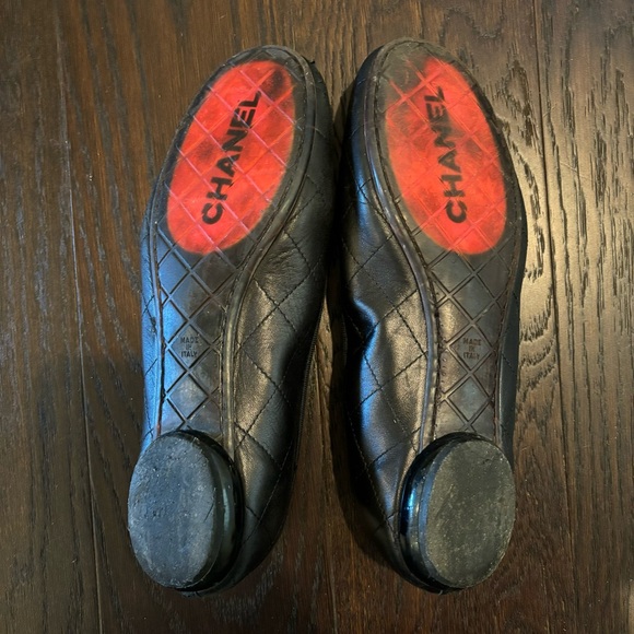 Chanel Cambon black flats oversized double logo quilted ballet flat size 40 - Picture 5 of 16